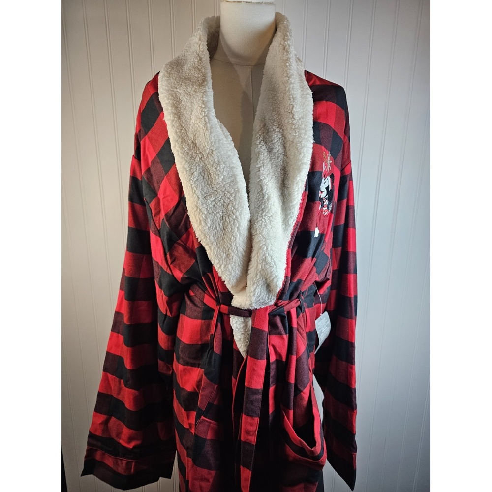 Disney Christmas Holiday Mickey Mouse Plaid Flannel Robe Adult 2XL NWT